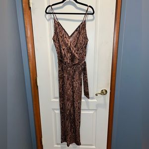 Tan snake skin print cropped romper